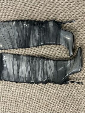Sheer Black Over-the-Knee Stiletto Boots